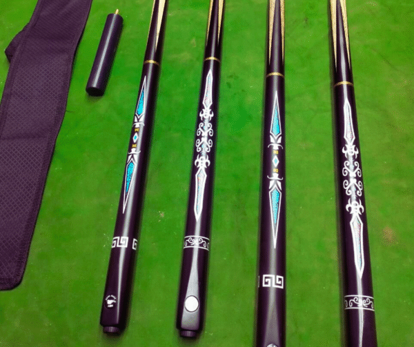 3 piece cue, handmade cue, designing cue, professional cue stick, imported cue, premium snooker cue, stylish cue, elegant handmade cue, high quality cue, custom cue stick, luxury cue, sharp design cue, billiard cue, personal handmade cue, 9.5mm tip cue