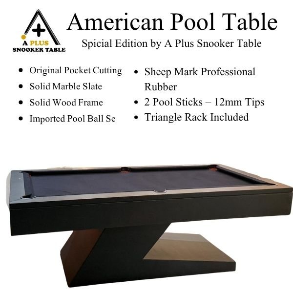 American pool table with solid wood frame and marble slate base – premium pool table for home and office by A Plus Snooker Table Pakistan